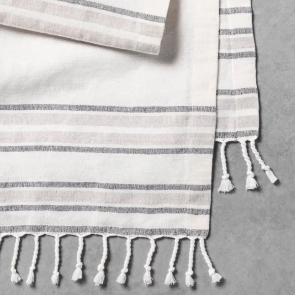 Hearth & Hand Railroad Linen Blend Striped Table Runner with fringed tassels